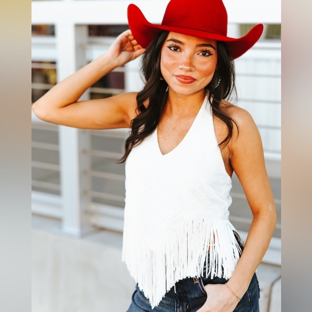 NWT Ivory/ White  Lace Fringe Hem Halter Top